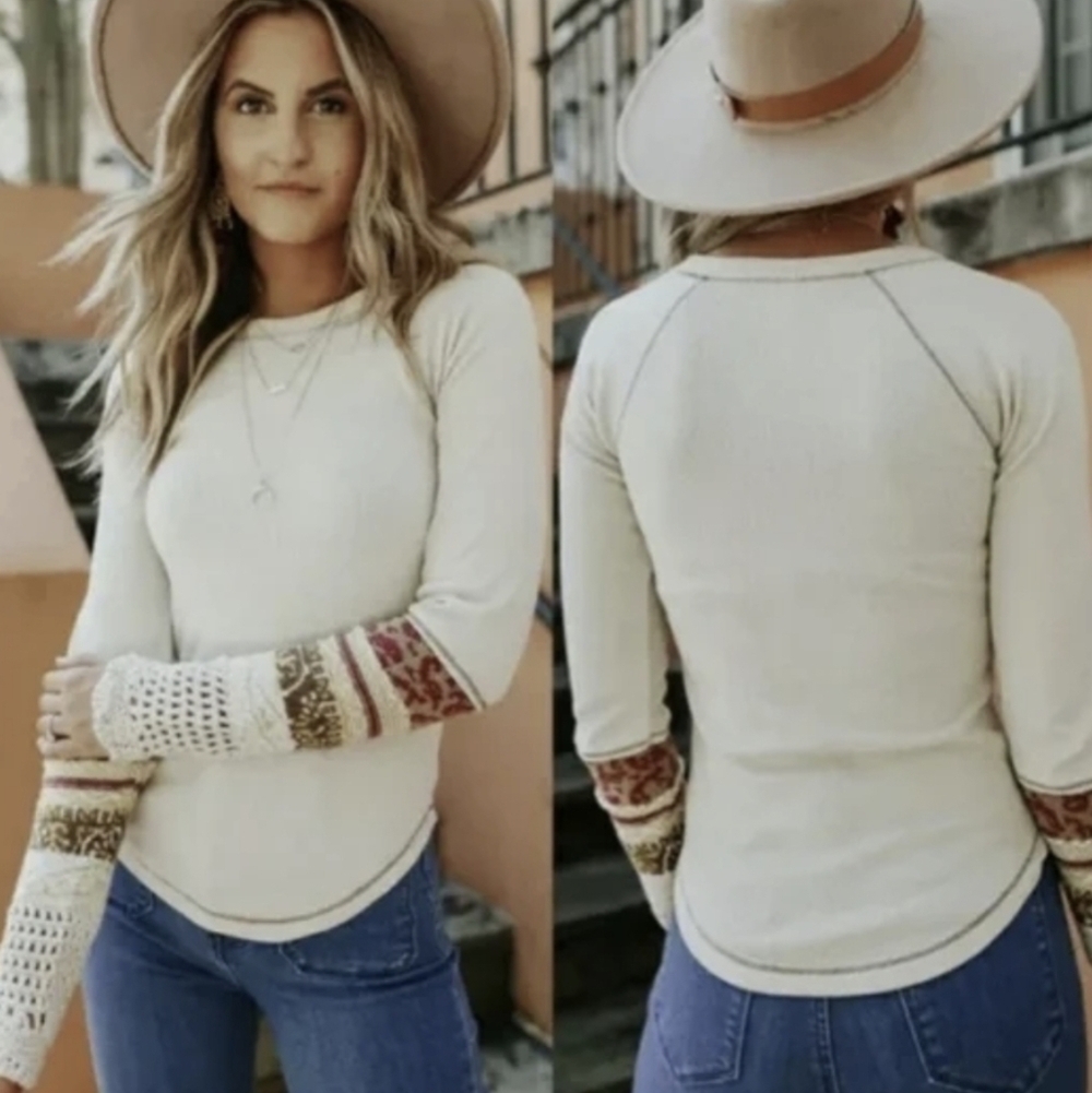 NWT Free People Mix Thermal Cuff Long Sleeve Y2K Top women boho